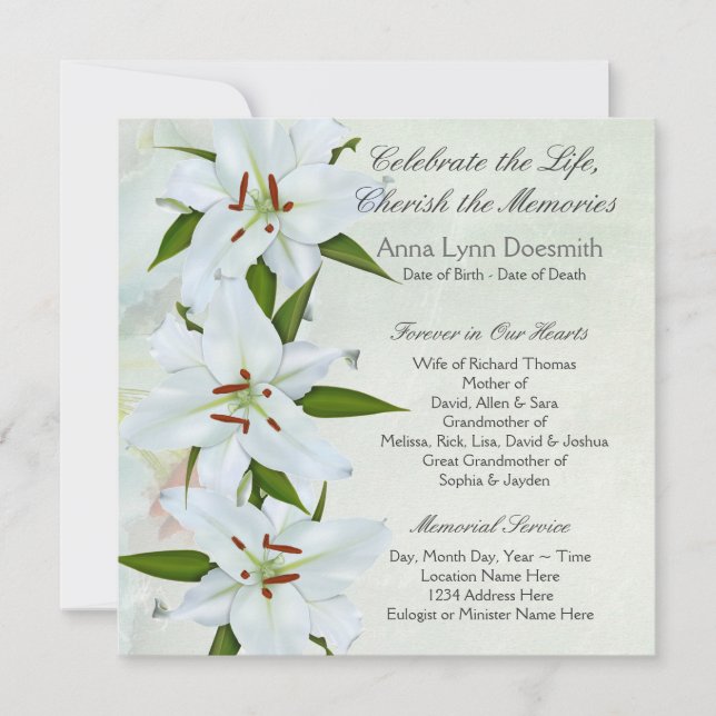 Vita Liljan Dödsannonser Inbjudningar (Framsida)