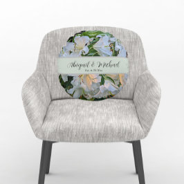 Vita Liljor Bröllopspar Namn Blommig Rund Kudde