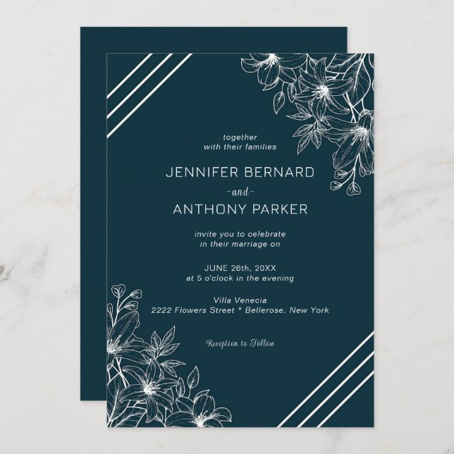 Vita liljor Handritad bröllopsinbjudan Inbjudningar (Fram/baksida)