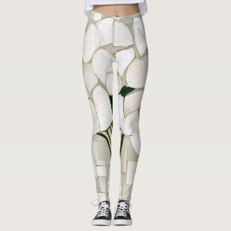 Vita liljor i en mosaikvas leggings