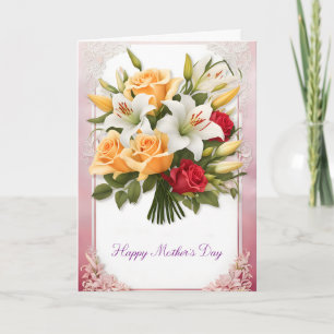 Vita liljor och vackra rosor mors dag helgkort