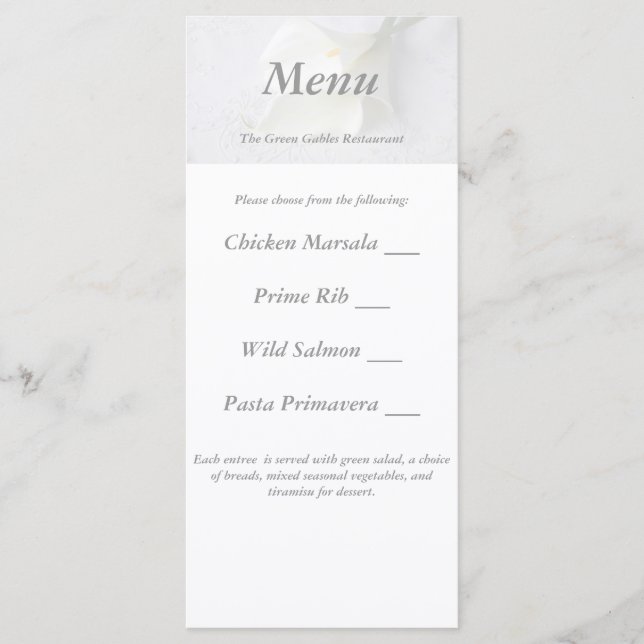 vita liljor på bröllop-menykort meny (Framsida)