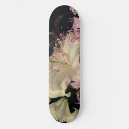 Vita liljor på mörk bakgrund blomsterkonst mini skateboard bräda 18,5 cm