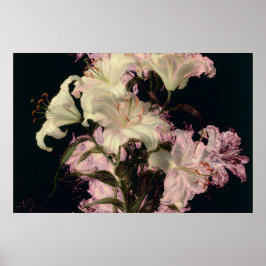 Vita liljor på mörk bakgrund blomsterkonst poster