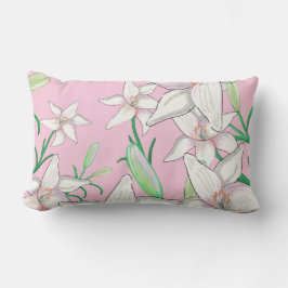 Vita liljor på rosa bakgrundsillustration   lumbarkudde