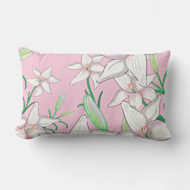 Vita liljor på rosa bakgrundsillustration   lumbarkudde (Framsida)