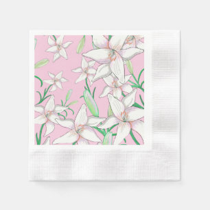 Vita liljor på rosa bakgrundsillustration   pappersservett