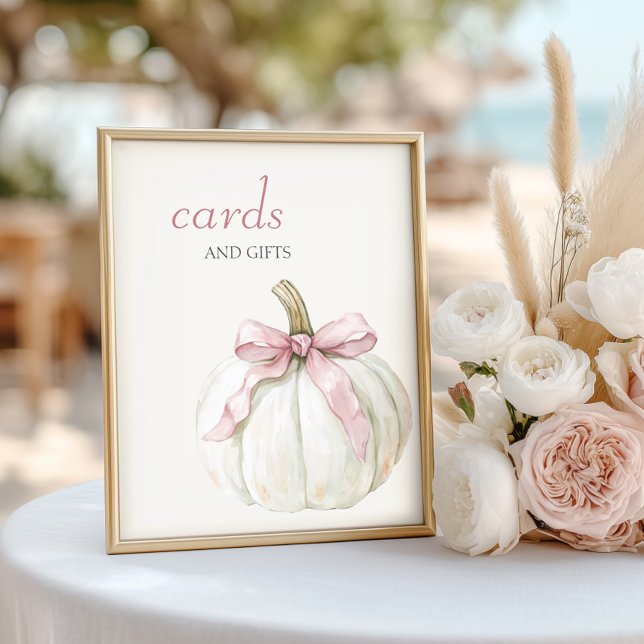 Vita lilla Pumpkin Rosa Bow-kort och -gåvor Poster (Skapare uppladdad)