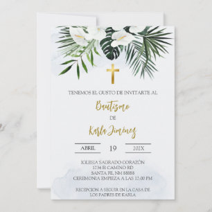Vita Lily-blomman - Baptism-inbjudan från Spanien Inbjudningar