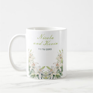 Vita Lily Blommor Bröllop Kaffemugg
