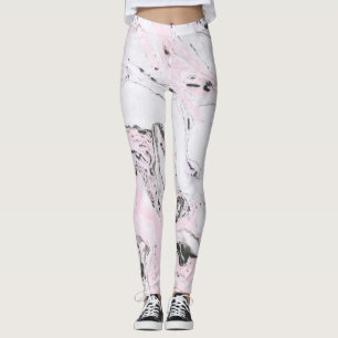 Vita Ljusa rosa och Grått Marble Swirls Leggings
