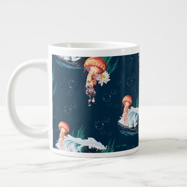 Vita Lotus Ocean Jellyfish Mönster Jumbo Mugg (Vänster)