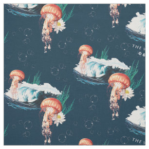 Vita Lotus Ocean Jellyfish Mönster Tyg