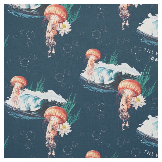 Vita Lotus Ocean Jellyfish Mönster Tyg (Provkarta)