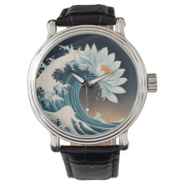 Vita Lotus & Ocean Wave - Elegance i Rörelse Armbandsur