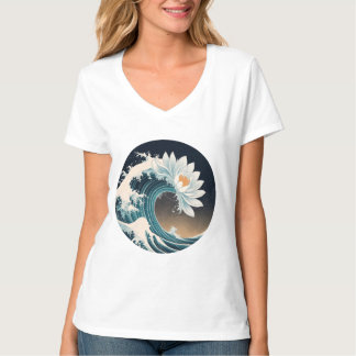 Vita Lotus & Ocean Wave - Elegance i Rörelse T Shirt
