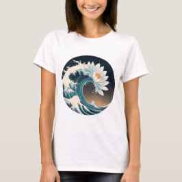 Vita Lotus & Ocean Wave - Elegance i Rörelse T Shirt