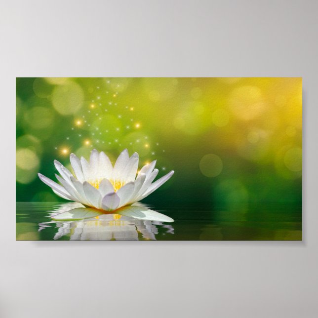 Vita lotusblomma landskap, Zen Poster (Framsidan)