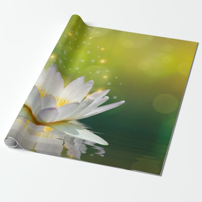 Vita lotusblomma landskap, Zen Presentpapper (Utrullad)
