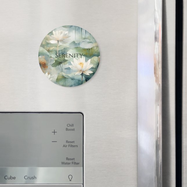 Vita Lotusblommor Grön Serenitet Magnet (In Situ (Fridge))