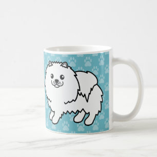Vita Luddiga Pomeranian Hundar På Blått Kaffemugg