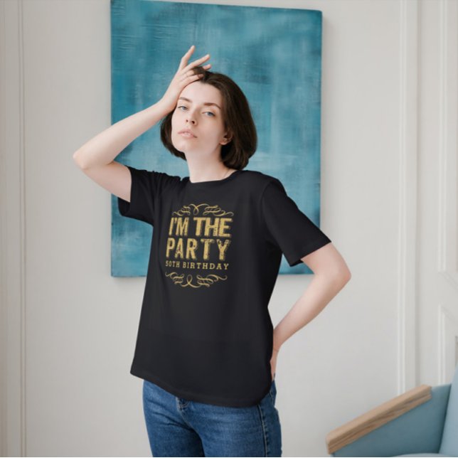 Vita Lycklig 50:e födelsedagen - Jag är Party Guld T Shirt (Skapare uppladdad)
