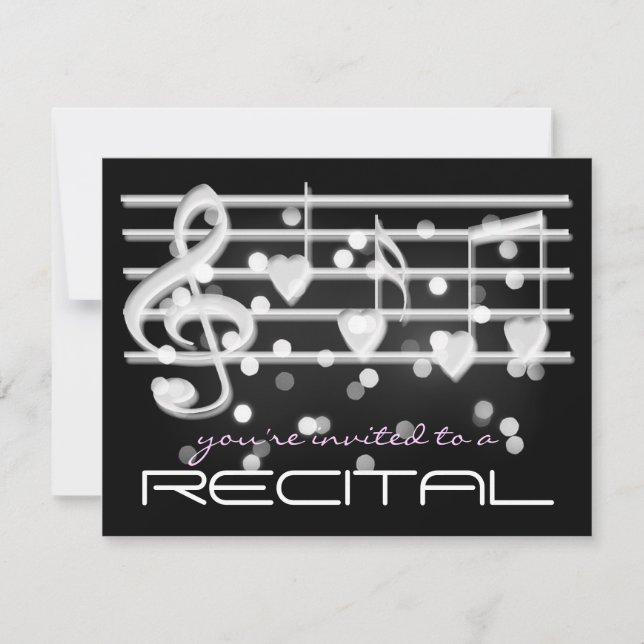 vita magiska noter musik recital inbjudan (Framsida)