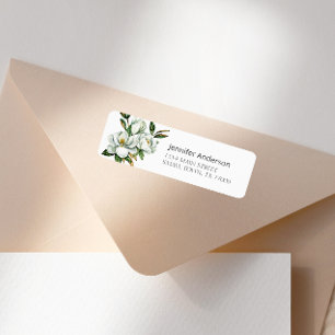 Vita Magnolia Blommiga Adressetiketter Returadress Etikett