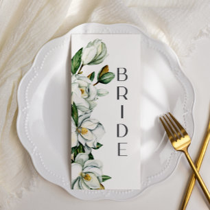 Vita Magnolia-Blommigten Rustic Bröllop-stolens si Meny