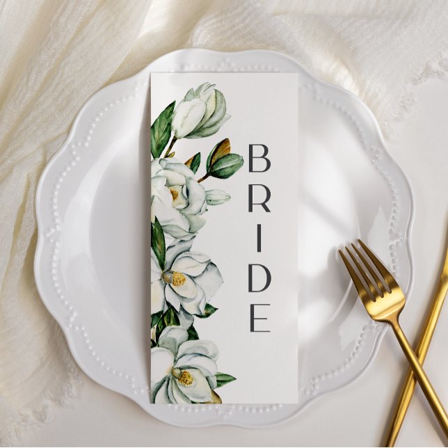 Vita Magnolia-Blommigten Rustic Bröllop-stolens si Meny (Skapare uppladdad)