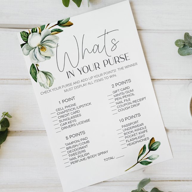 Vita Magnolia-Blommigtens spelvete i din handväska Flygblad (Skapare uppladdad)