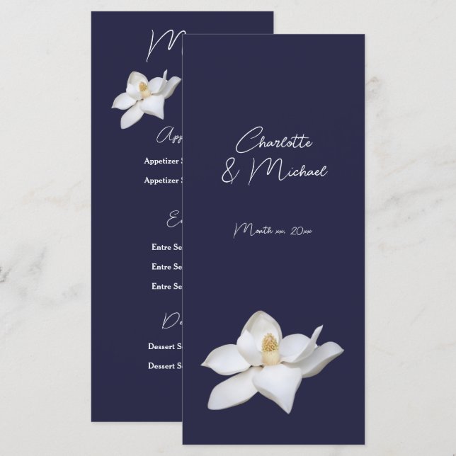 Vita Magnolia-Eleganten Flora Bröllop på flottan Meny (Fram/baksida)