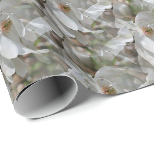 Vita Magnolia Flower-Blommar   Presentpapper (Rullad Hörn)
