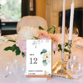 Vita Magnolia Flower Bröllop Bord-kortnummer Bordsnummer