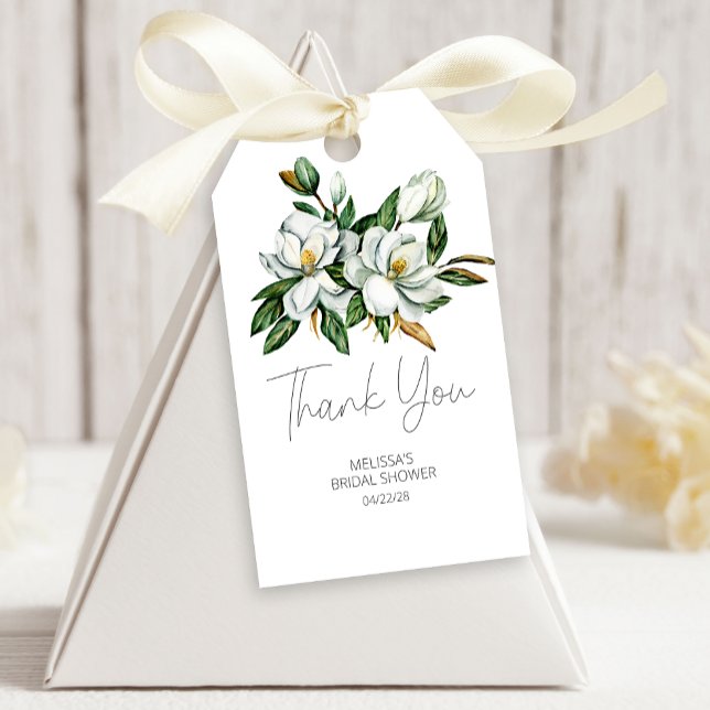 Vita Magnolia Rustika Blommiga Bröllopsgåvetaggar Presentetikett (Skapare uppladdad)