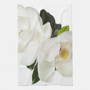 Vita Magnolias Blommigt Blommor Kökshandduk