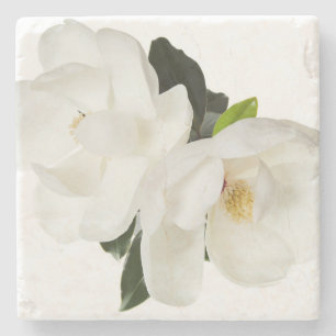 Vita Magnolias Blommigt Blommor Underlägg Sten