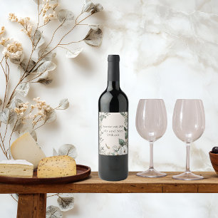 Vita Magnolias- och Butterfly Bröllop Vin-etikette Vinflaska Etikett
