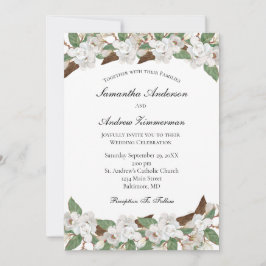 Vita Magnolior Blommig Formell Elegant Bröllop Inbjudningar