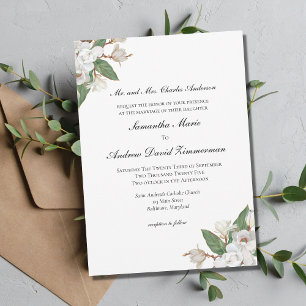 Vita Magnolior Blommig Formell Elegant Bröllop Inbjudningar