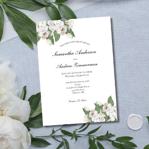 Vita Magnolior Blommig Formell Elegant Bröllop Inbjudningar