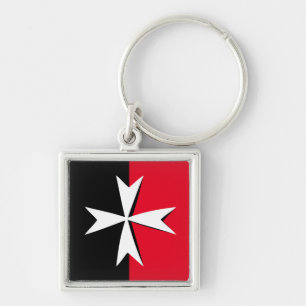 Vita maltesiska Kor och Malta flagga mode / knivar Fyrkantig Silverfärgad Nyckelring