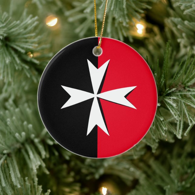 Vita maltesiska symbolen Kor och Malta flagga/kniv Julgransprydnad Keramik (Träd)