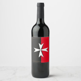 Vita maltesiska symbolen Kor och Malta flagga/kniv Vinflaska Etikett