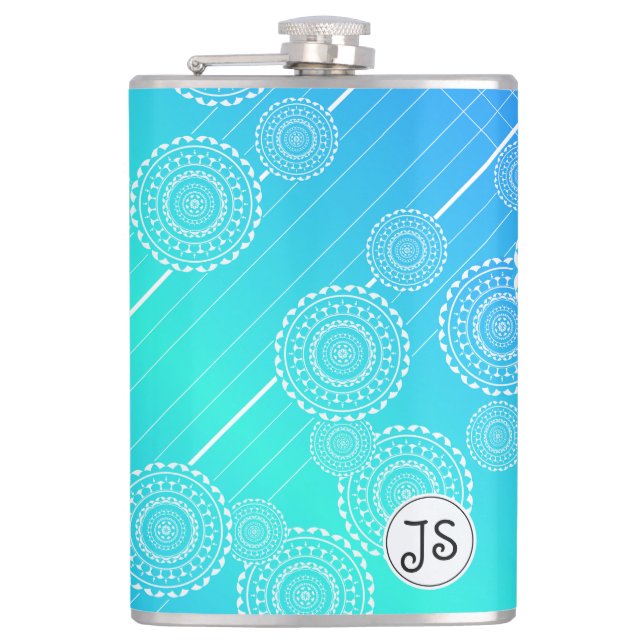 Vita mandalas på Aqua Blue Rainbow Blend Monogram Fickplunta (Framsidan)