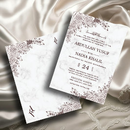 Vita Marble Blommigt Snöre islamisk muslimsk Bröll Inbjudningar