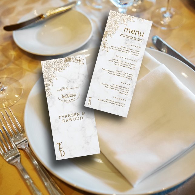 Vita Marble Blommigt Snöre islamisk muslimsk Bröll Meny (Skapare uppladdad)