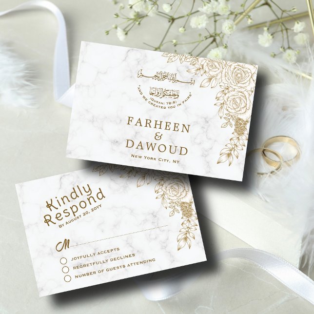 Vita Marble Blommigt Snöre islamisk muslimsk Bröll OSA Kort (Skapare uppladdad)