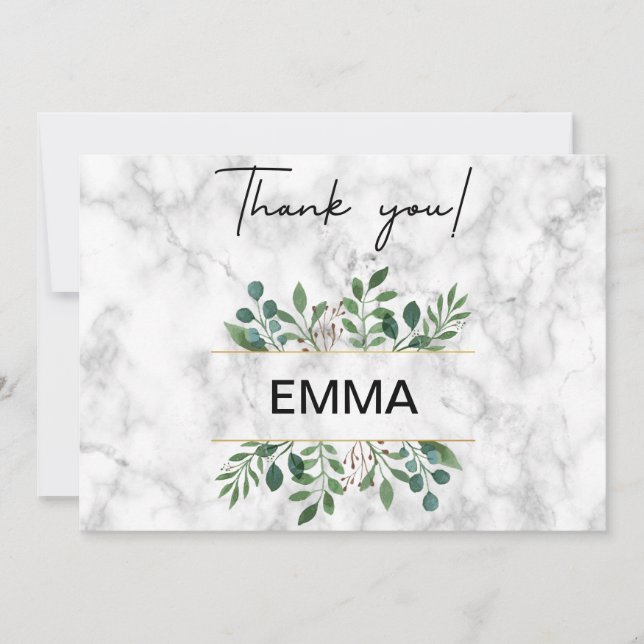 Vita marble Bröllop Watercolor Tack Kort (Framsida)