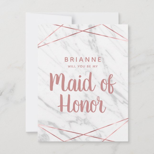Vita Marble Geo, ska du vara min Maid of honor Inbjudningar (Framsida)
